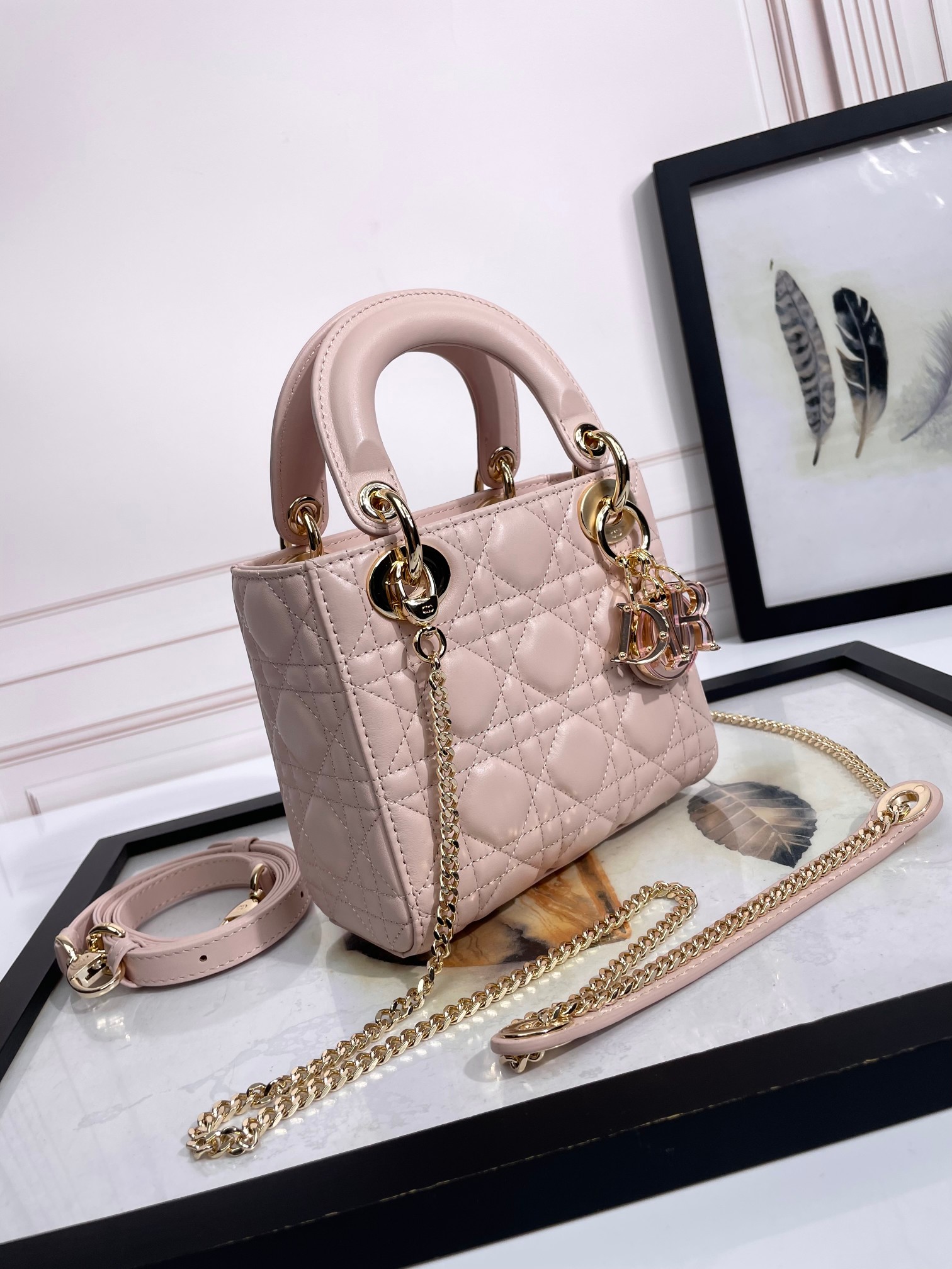 Mini Lady Dior Bag Pale Pink Cannage Lambskin